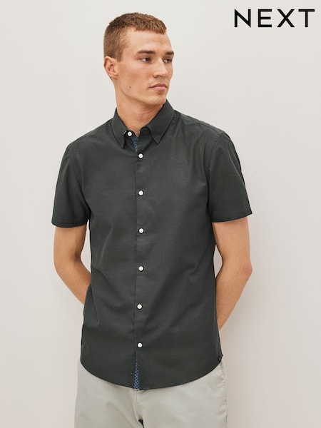 Gri cenuşiu - Slim Fit Stretch Oxford Short Sleeve Shirt (D50109) | 111 LEI