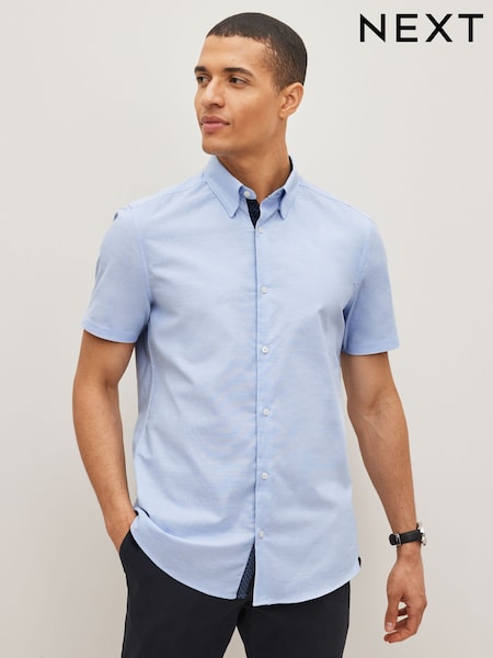 Albastru deschis - Slim Fit Stretch Oxford Short Sleeve Shirt (D50111) | 111 LEI