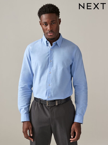 Light Blue Slim Fit Stretch Oxford Long Sleeve Shirt (D50114) | 74 QAR