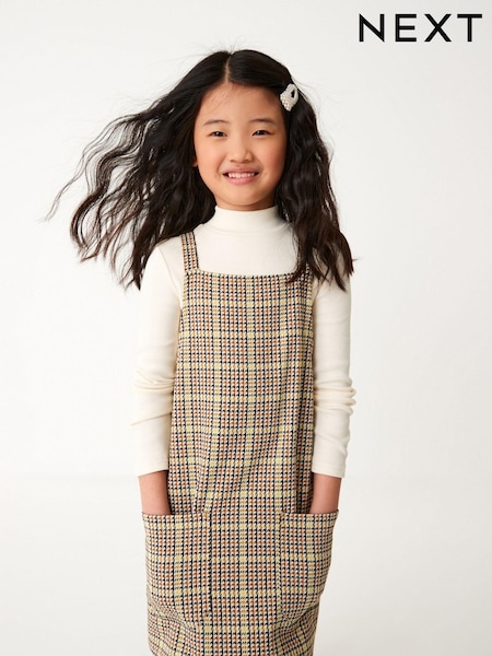 Neutral Check Jacquard Pinafore Dress And Top Set (3-16yrs) (D50602) | €5 - €7