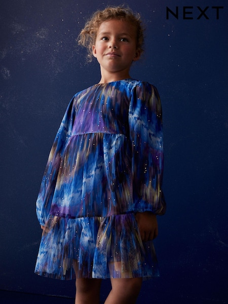 Blue/Purple Sparkle Tie Dye Tiered Tulle Mesh Dress (3-16yrs) (D50662) | € 13 - € 17