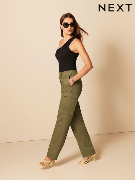 Khakigrün - Cotton Utility Straight Trousers (D50682) | 13 €