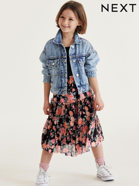 Črna/roza cvetlična - Tiered Tulle Mesh Midi Skirt (3-16yrs) (D50706) | € 11 - € 15