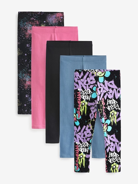 Črna/roza/modra/grafiti potisk/packe - Leggings 5 Pack (3-16yrs) (D50709) | € 23 - € 31