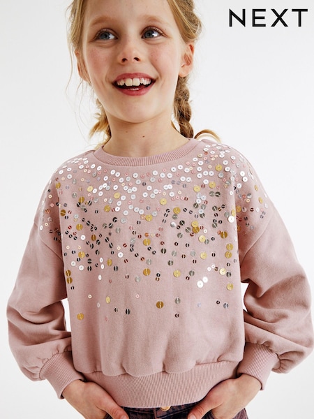 Mink Brown  Sequin Crew Sweatshirt Top (3-16yrs) (D50842) | € 7 - € 10