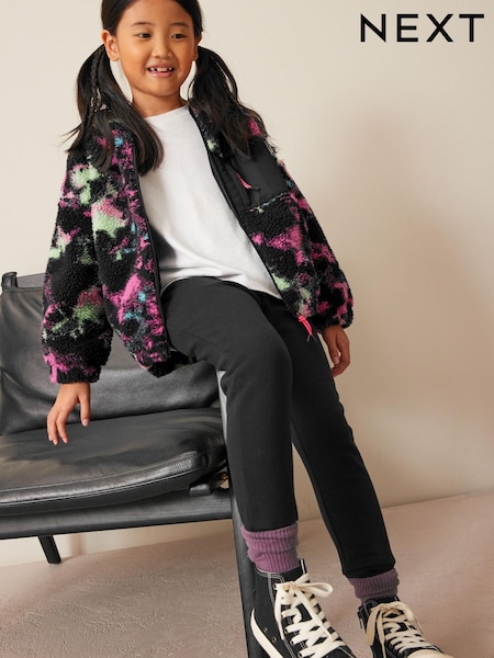 Black Tie Dye Printed Teddy Borg Fleece Jacket Zip Hoodie (3-16yrs) (D50854) | €14 - €15