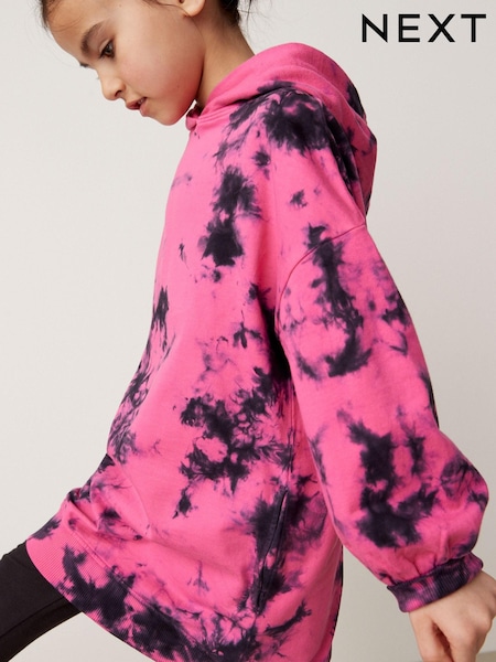 Black/Pink Tie Dye Longline Hoodie (3-16yrs) (D50894) | €16 - €21