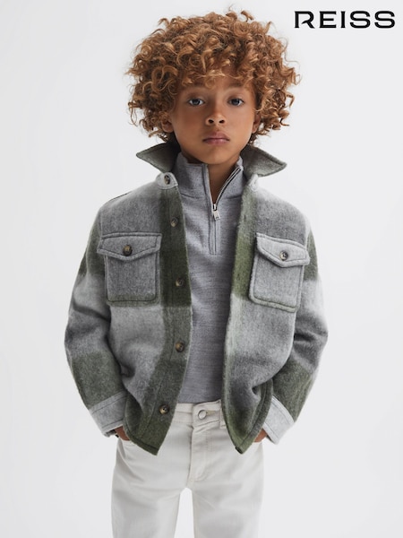 Reiss Green/Ecru Stoval Long Sleeve Brushed Overshirt (D50944) | €70