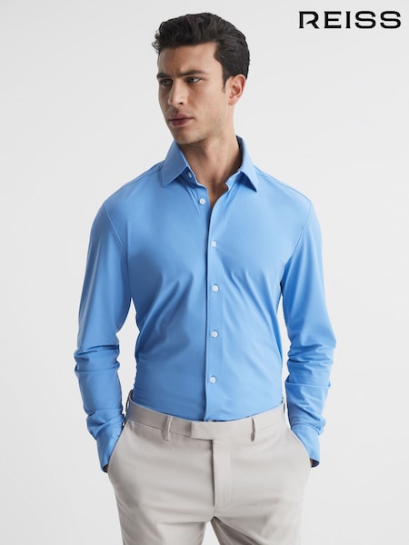 Reiss Soft Blue Voyager Regular Fit Travel Shirt (D51011) | 941 QAR
