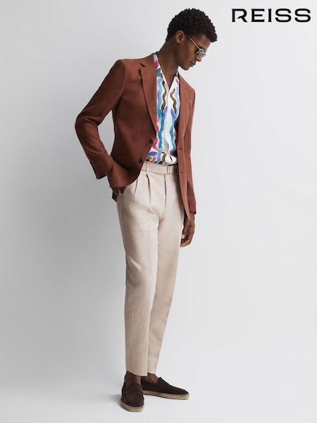 Reiss Oatmeal Trail Cotton-Linen Buckled Trousers (D51018) | €195
