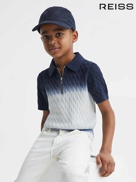 Reiss Blue Micah Junior Ombre Half Zip Polo T-Shirt (D51044) | €20