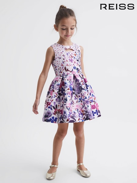 Reiss Lilac Heidi Senior Printed Cut-Out Dress (D51054) | AED389