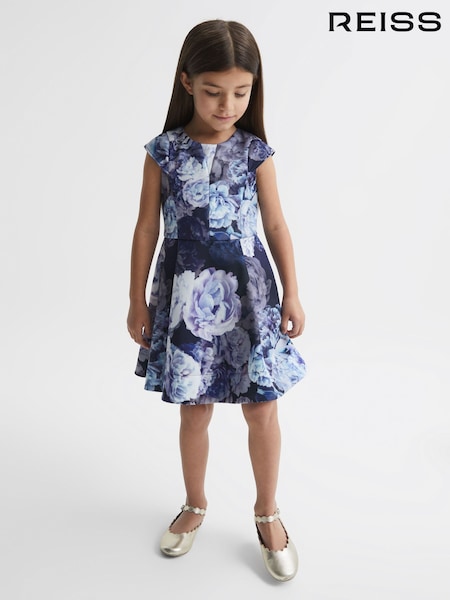 Reiss Blue Keri 4-9 yrs Floral Printed Scuba Dress (D51059) | 368 QAR