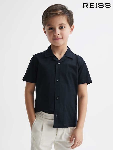 Bleumarin - Reiss Caspa Cotton Jersey Buttoned Shirt (D51082) | 198 LEI