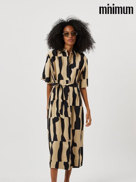 Minimum Idina Brown Patterned Belted Midi Dress (D51380) | €72
