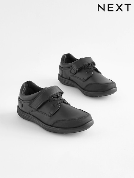 Black Wide Fit (G) School Leather Elastic Lace Shoes (D51392) | €18.50 - €27
