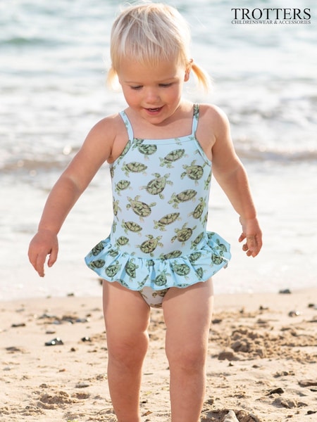 Trotters London Little Blue Turtle Peplum Swimsuit (D51417) | 283 LEI