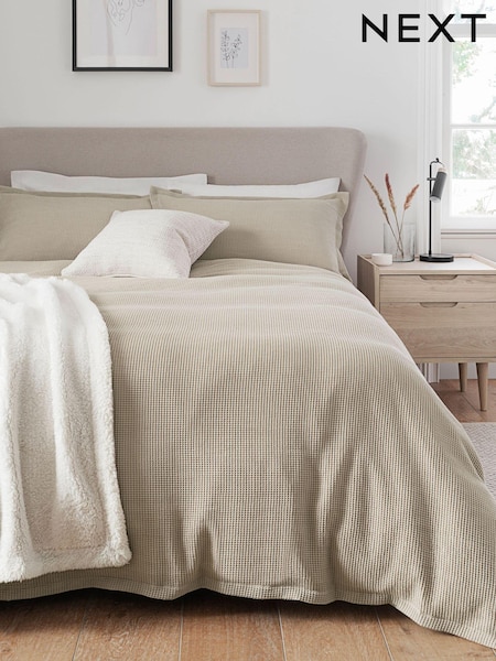 Natural Waffle Duvet Cover and Pillowcase Set (D51434) | €21.50 - €39