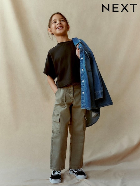 Khaki Green Straight Leg Cargo Trousers (3-16yrs) (D53123) | €9 - €12