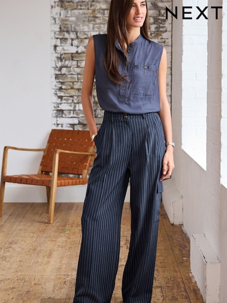 Marineblau/Blau gestreift - Smart Utility Cargo Wide Leg Trousers (D53182) | 11 €