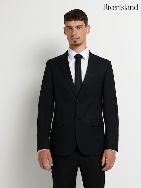 River Island Black Skinny 100% Cotton Twill Suit Jacket (D53344) | €38