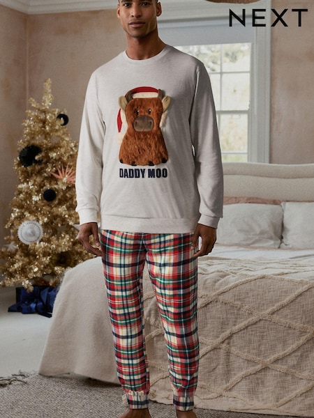 Grey/Red Hamish Matching Family Mens Cosy Cotton Pyjamas (D53543) | €17.50