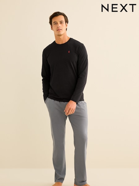 أسود/رمادي - Long Sleeve Jersey 100% Cotton Pyjamas Set (D53546) | ‏79 ر.ق.