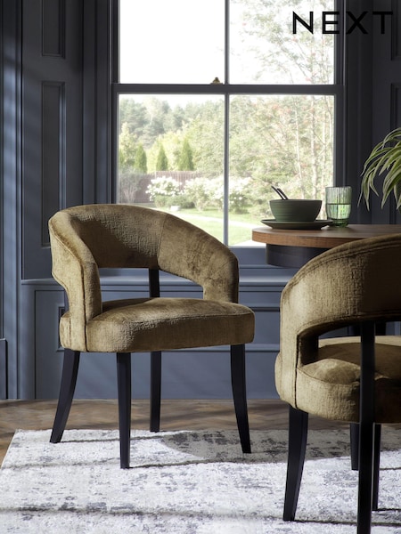 Set of 2 Plush Chenille Moss Green Remi Black Leg Dining Chairs (D53962) | €440