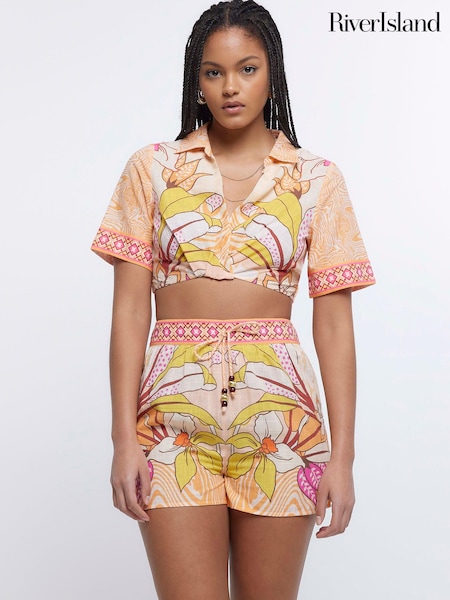 River Island Orange Print Crop Shirt (D54325) | €17.50