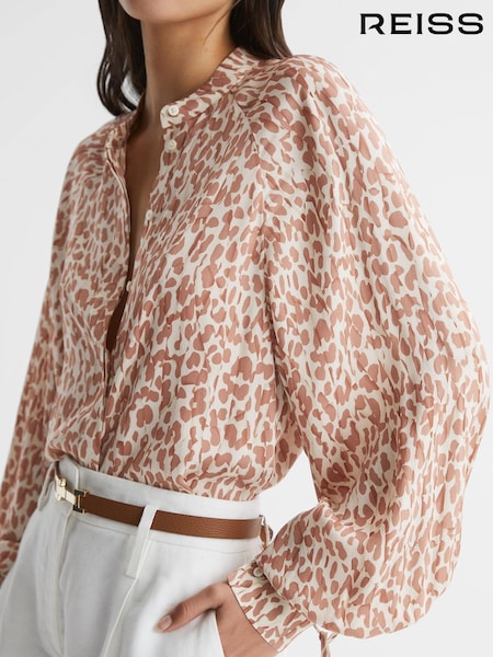 Reiss Neutral Calla Animal Print Blouse (D54750) | €57