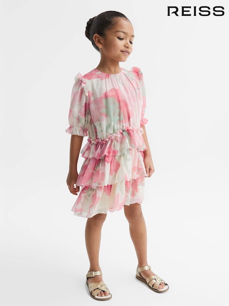 Reiss Pink Print Henrietta 4-9 yrs Printed Tiered Dress (D54770) | $108