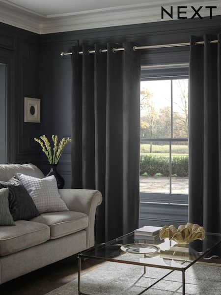 Grey Dark Charcoal 1 Matte Velvet Blackout/Thermal Curtains (D55098) | €63 - €171