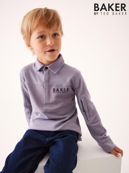 Lila - Baker by Ted Baker Langärmeliges Polo-Shirt aus 100 % Baumwolle (D55105) | 11 € - 13 €