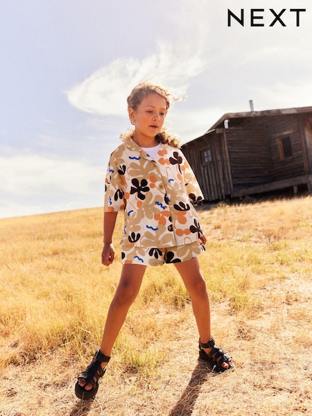 Orange/Black Print Shirt And Shorts Co-ord Set (3-16yrs) (D55137) | €7 - €7.50