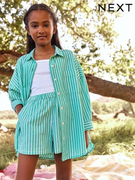 Grün gestreift - 100% Cotton Shirt And Shorts Co-ord Set (3-16yrs) (D55138) | 7 € - 9 €