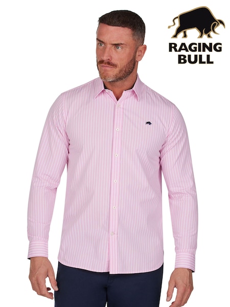 Raging Bull Pink Classic Long Sleeve Stripe 100% Cotton Shirt (D55173) | 246 LEI - 288 LEI