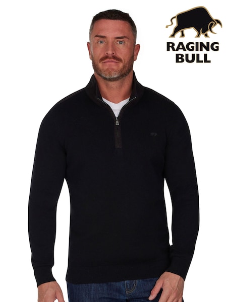Raging Bull Black Woven Trim Quarter Zip Knit (D55196) | 354 LEI - 390 LEI