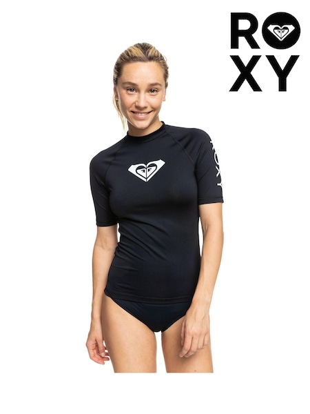 Negru - Bluză de protecție Roxy Wholehearted cu mânecă scurtă și logo (D55418) | 201 LEI