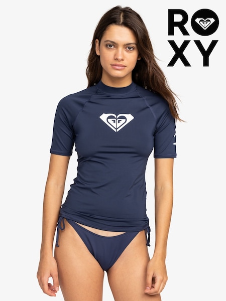 Bleumarin - Bluză de protecție Roxy Wholehearted cu mânecă scurtă și logo (D55420) | 201 LEI