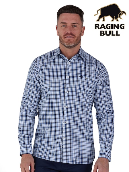 Raging Bull Blue Long Sleeve Brushed Cotton Gingham Shirt (D55454) | €35 - €39