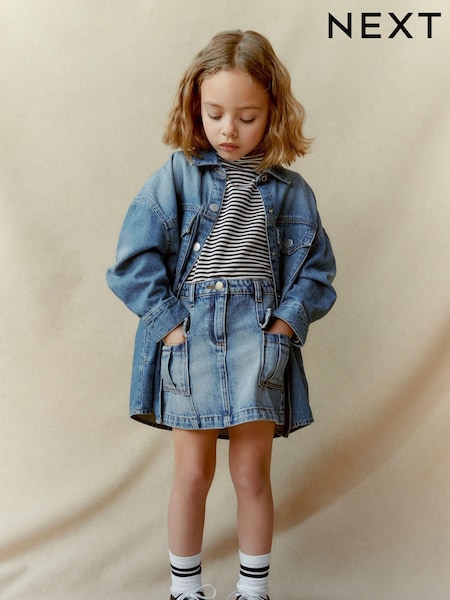 Denim Blue 100% Cotton Cargo Skirt (3-16yrs) (D55525) | €7 - €10