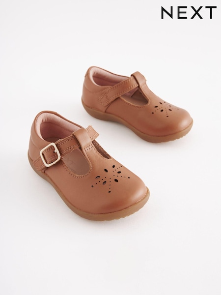 Tan Brown Leather Standard Fit (F) First Walker T-Bar Shoes (D55547) | € 16
