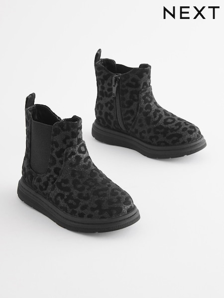 Black Sparkle Animal Print Chelsea Boots (D55591) | €13 - €14