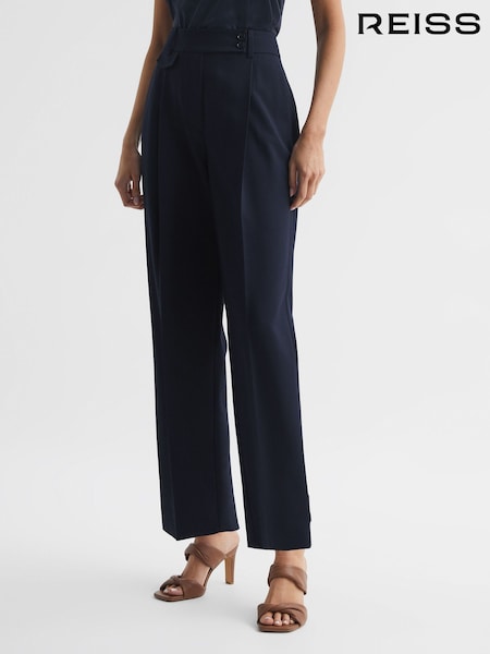 Reiss Navy River High Rise Cropped Tapered Trousers (D55745) | AED1,080