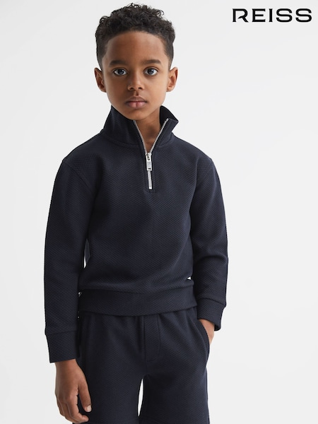 Reiss Navy Bishop Junior Textured Half-Zip Funnel Neck Top (D55752) | €37