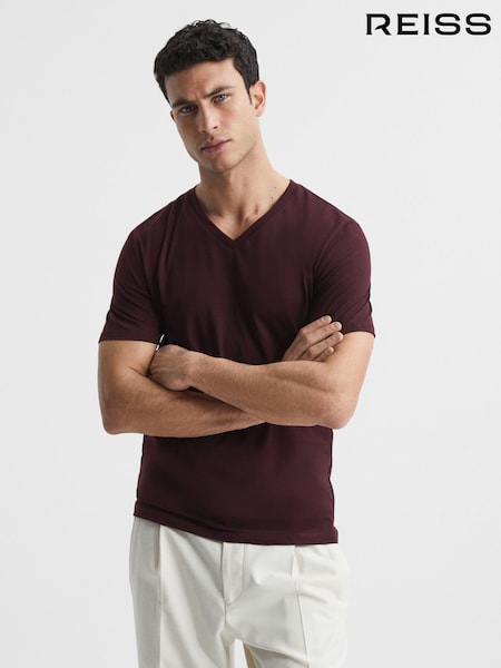 Reiss Bordeaux Dayton Cotton V-Neck T-Shirt (D55820) | € 44