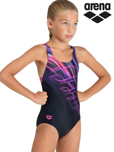 Arena Girls Shading Front-Lined Swim Pro Black Swimsuit (D55882) | 89 LEI