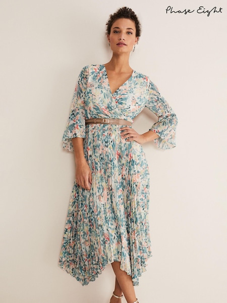 Phase Eight Natural Dani Floral Pleated Midi Dress (D55891) | €53