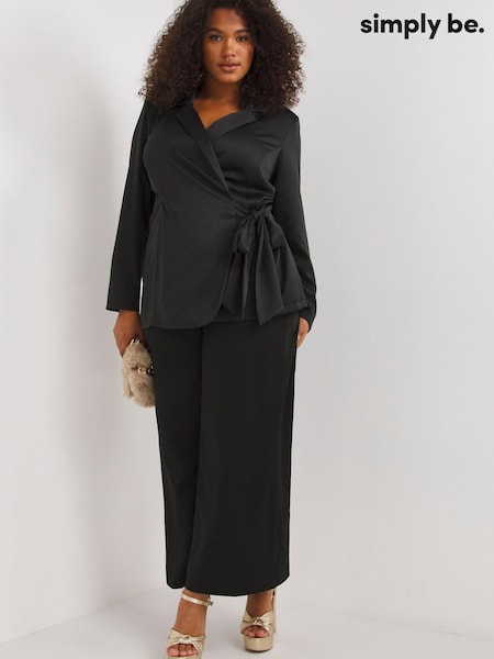 Simply Be Black Satin Back Crepe Tie Front Blazer (D56244) | €30