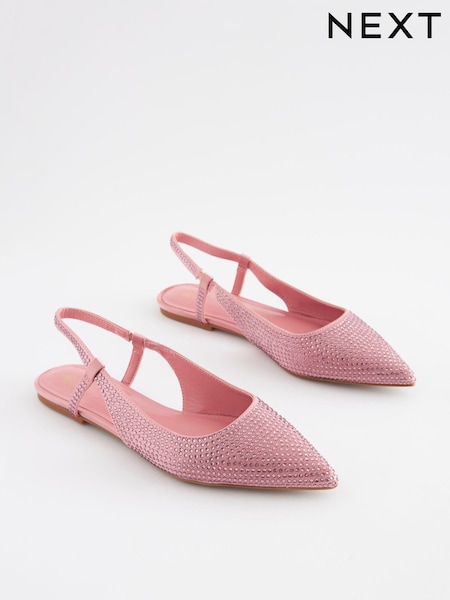 Pink Forever Comfort Bling Point Toe Slingback Flats (D56308) | € 25